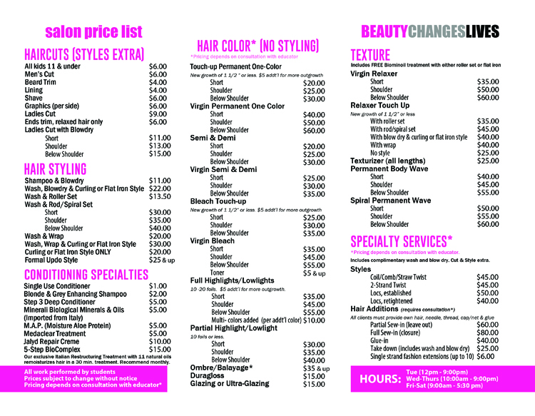 Blue Lemon Hair Salon - Price List - wide 8